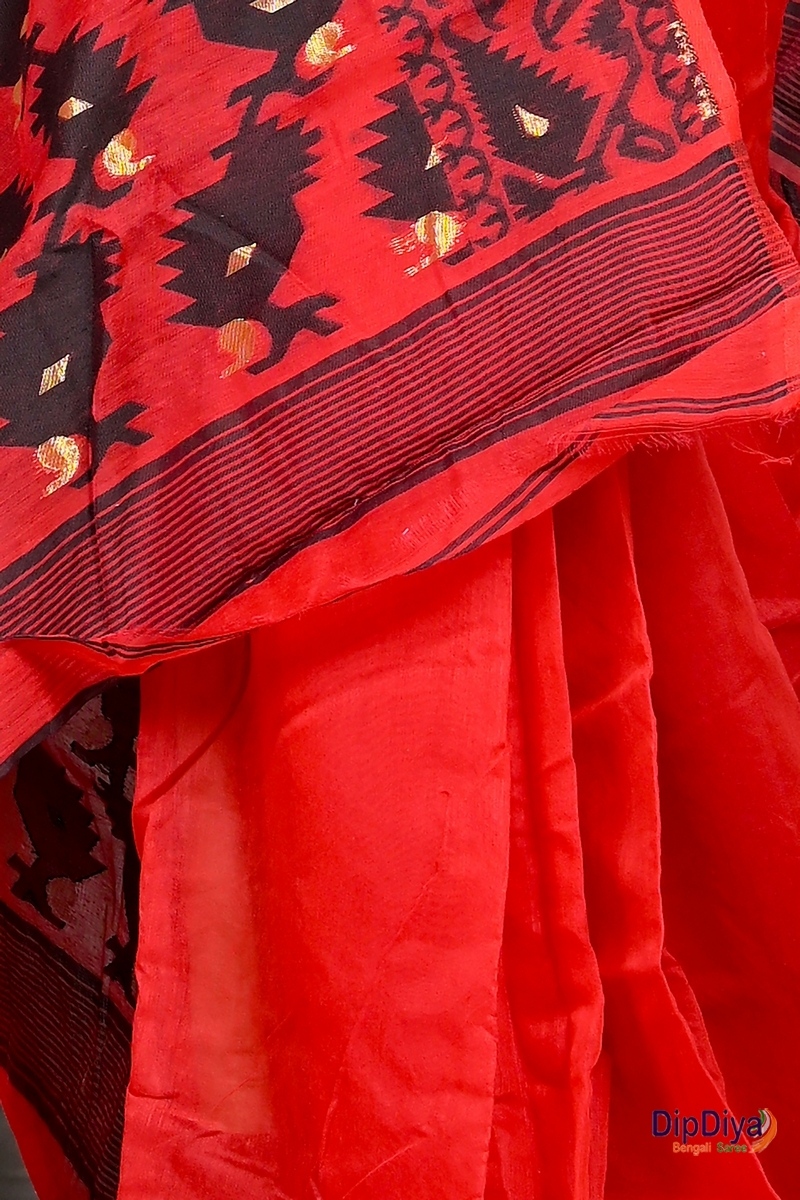 Maroon Cotton Blended Parv Jamdani Saree (561)